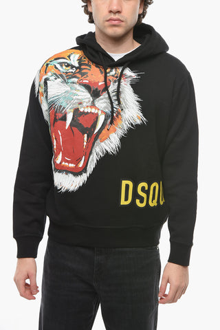 Fleeced-cotton Hoddie with Tiger Print