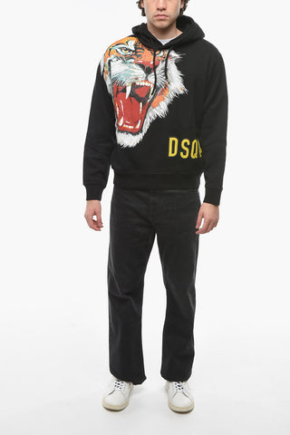 Fleeced-cotton Hoddie with Tiger Print