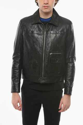 Leather Zip-up Jacket with Multipocket