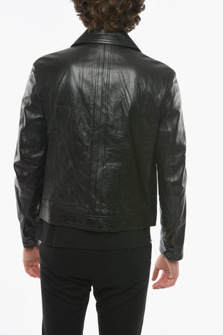 Leather Zip-up Jacket with Multipocket
