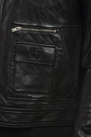 Leather Zip-up Jacket with Multipocket