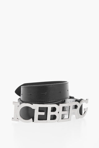 Leather Belt with Logoed Metal Buckle 30mm