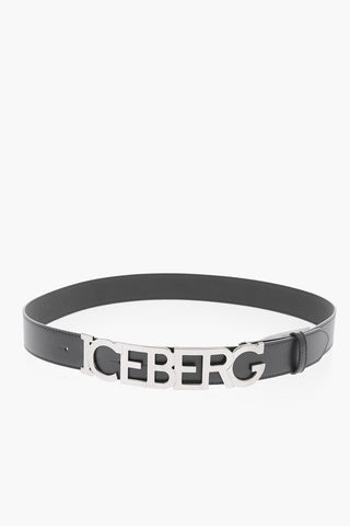 Leather Belt with Logoed Metal Buckle 30mm