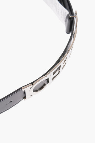 Leather Belt with Logoed Metal Buckle 30mm