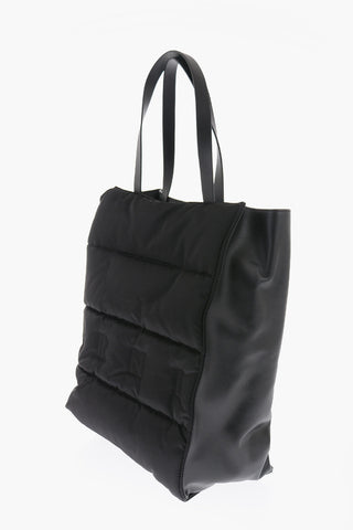 Borsa Tote in Pelle e Tessuto a Tinta Unita
