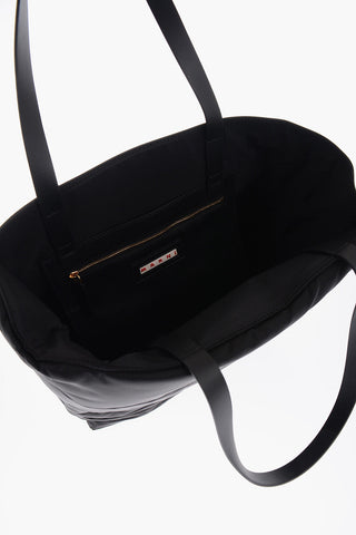 Solid Color Leather and Fabric Tote Bag