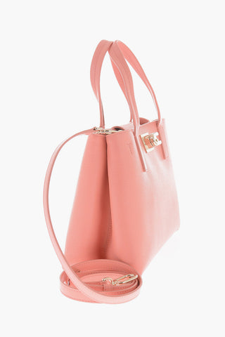 Textured Leater Handle Top Bag with Golden Effect Twist Closure