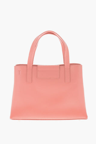 Textured Leater Handle Top Bag with Golden Effect Twist Closure