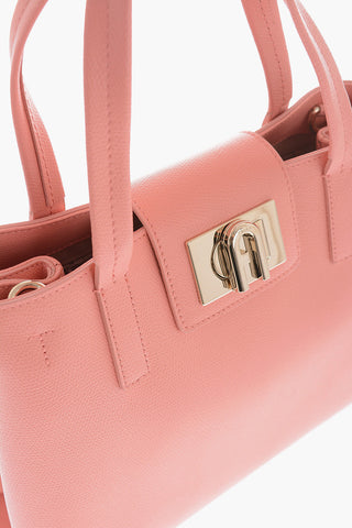 Textured Leater Handle Top Bag with Golden Effect Twist Closure