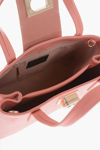 Textured Leater Handle Top Bag with Golden Effect Twist Closure