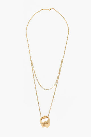 Gold-Tone Silver Necklace with Ring Pendant