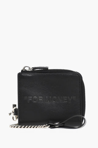 Leather Card Holder with Embossed Logo and Chain Detail 