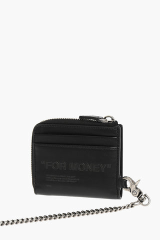 Leather Card Holder with Embossed Logo and Chain Detail 