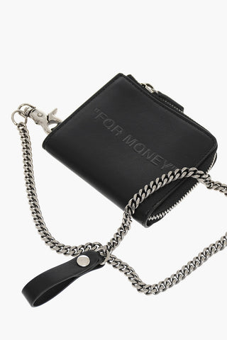 Leather Card Holder with Embossed Logo and Chain Detail 