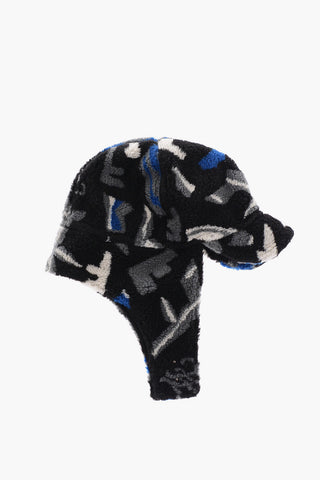 Wool Trapper Hat with All-Over Logo Embroidery 
