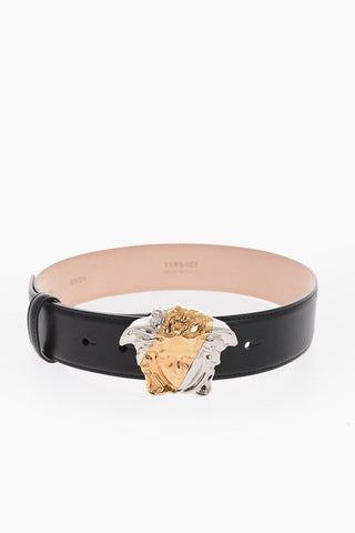 Leather Belt with Decorative Buckle In the Shape of a Medusa 40mm