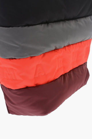 Color Block Leather and Fabric Tote Bag