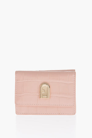 Crocodile Effect Leather Wallet with Gold Logo
