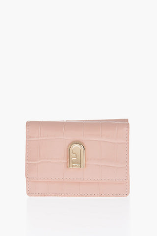 Crocodile Effect Leather Wallet with Gold Logo