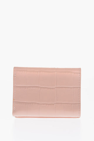 Crocodile Effect Leather Wallet with Gold Logo