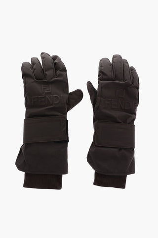 Technical Fabric and Leather Long Ski Gloves with Touch Strap Closure