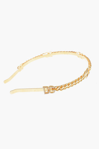 Golden Metal Hairband with Rhinestone Logo