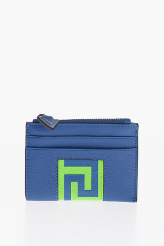 Textured Leather Card Holder with Greek Motif Details