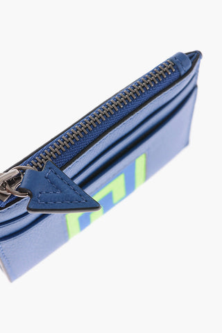 Textured Leather Card Holder with Greek Motif Details