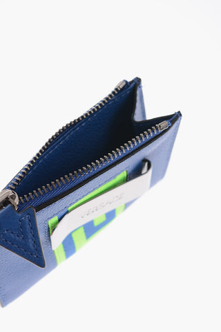 Textured Leather Card Holder with Greek Motif Details