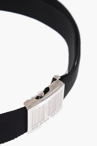 Fabric Belt with Silver Tone Buckle and Engraved Barcode 40mm