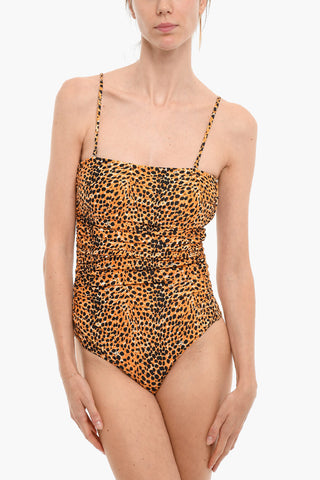 Animal Patterned One-Piece Swimsuit with Gathered Side