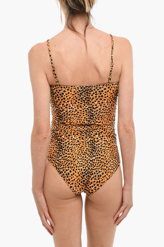 Animal Patterned One-Piece Swimsuit with Gathered Side