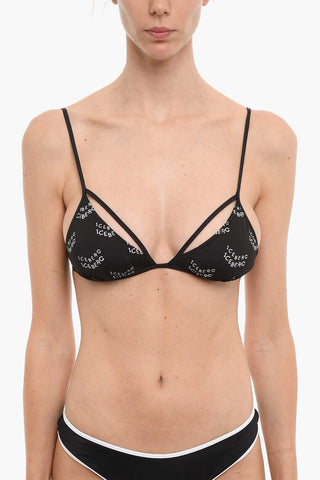 Top Bikini a Triangolo con Stampa Logo All-Over