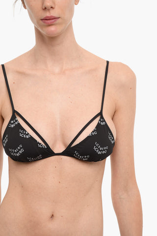 Top Bikini a Triangolo con Stampa Logo All-Over