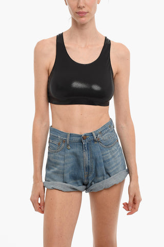 Top Crop in Tessuto Stretch Lucido