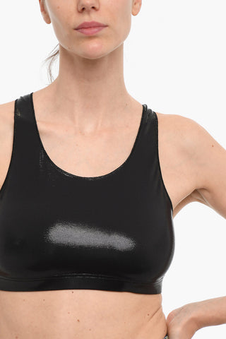 Top Crop in Tessuto Stretch Lucido