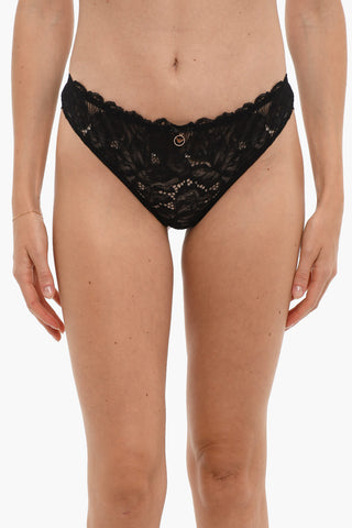 EMPORIO Solid Color Lace Thong with Golden Logo