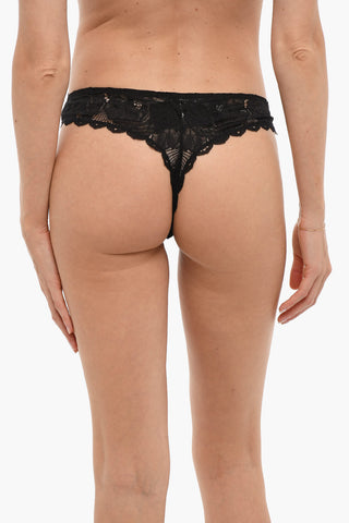 EMPORIO Solid Color Lace Thong with Golden Logo