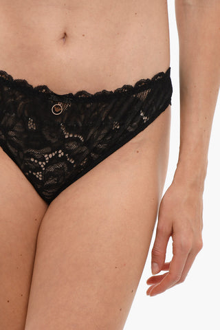 EMPORIO Solid Color Lace Thong with Golden Logo