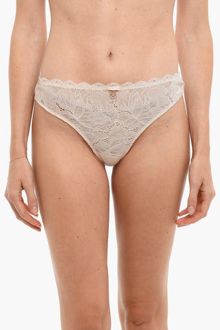 EMPORIO Solid Color Lace Thong with Golden Logo