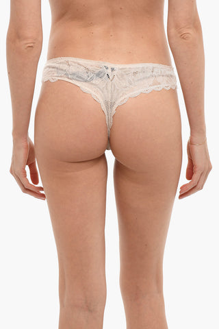 EMPORIO Solid Color Lace Thong with Golden Logo