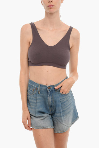 Top Crop in Tinta Unita con Scollo a V