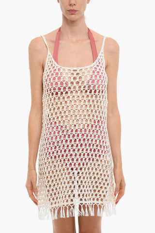 Solid Color Crochet Beach Dress with Fringes