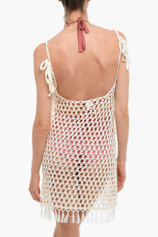 Solid Color Crochet Beach Dress with Fringes