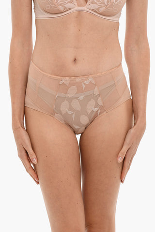 High-Waisted Solid Color Briefs with See-Through Inserts