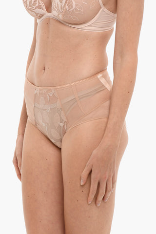High-Waisted Solid Color Briefs with See-Through Inserts
