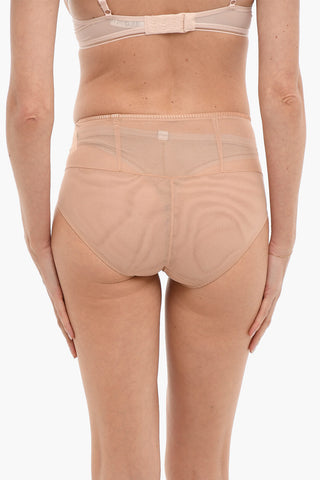 High-Waisted Solid Color Briefs with See-Through Inserts