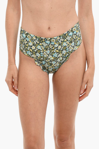 Slip Bikini SANTA CLARA a Vita Alta in Stampa Floreale ad Orlo Smerlato