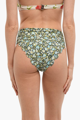 Slip Bikini SANTA CLARA a Vita Alta in Stampa Floreale ad Orlo Smerlato