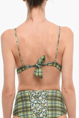 Plaid Motif SANTA CLARA Triangle Bikini Top with Scalloped Edge